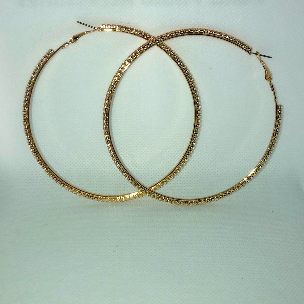 2for$10Hoop Earrings-Large Rhinestone EarringsGold